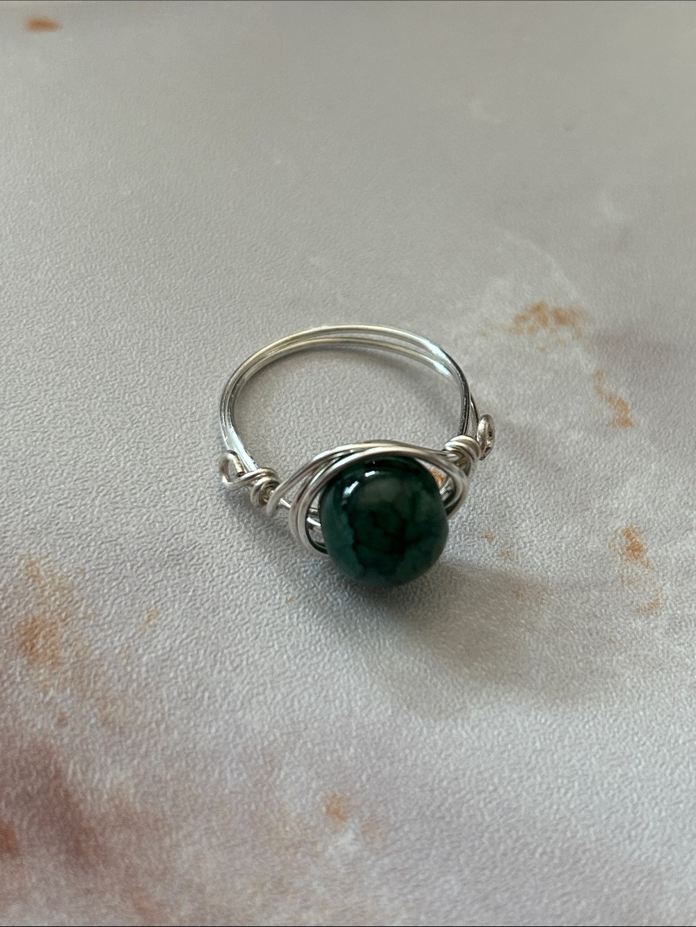 Silver Wire-Wrapped Green Stone Ring